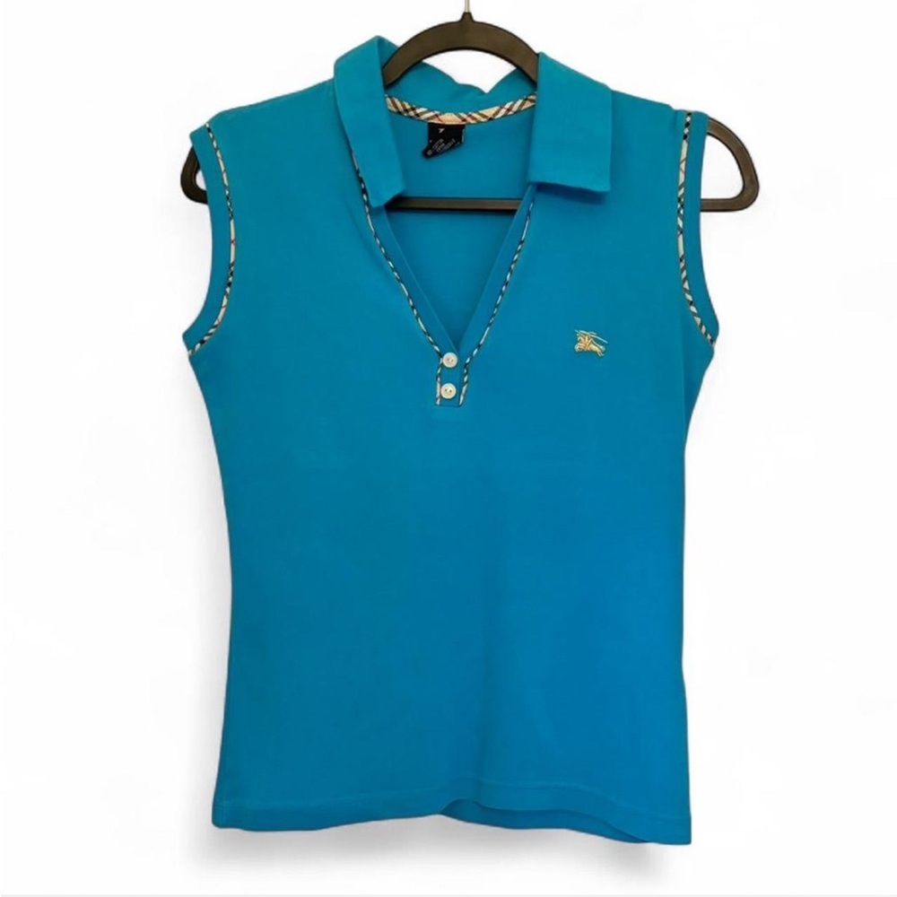Turquoise Burberry London Polo Top. Size Large.